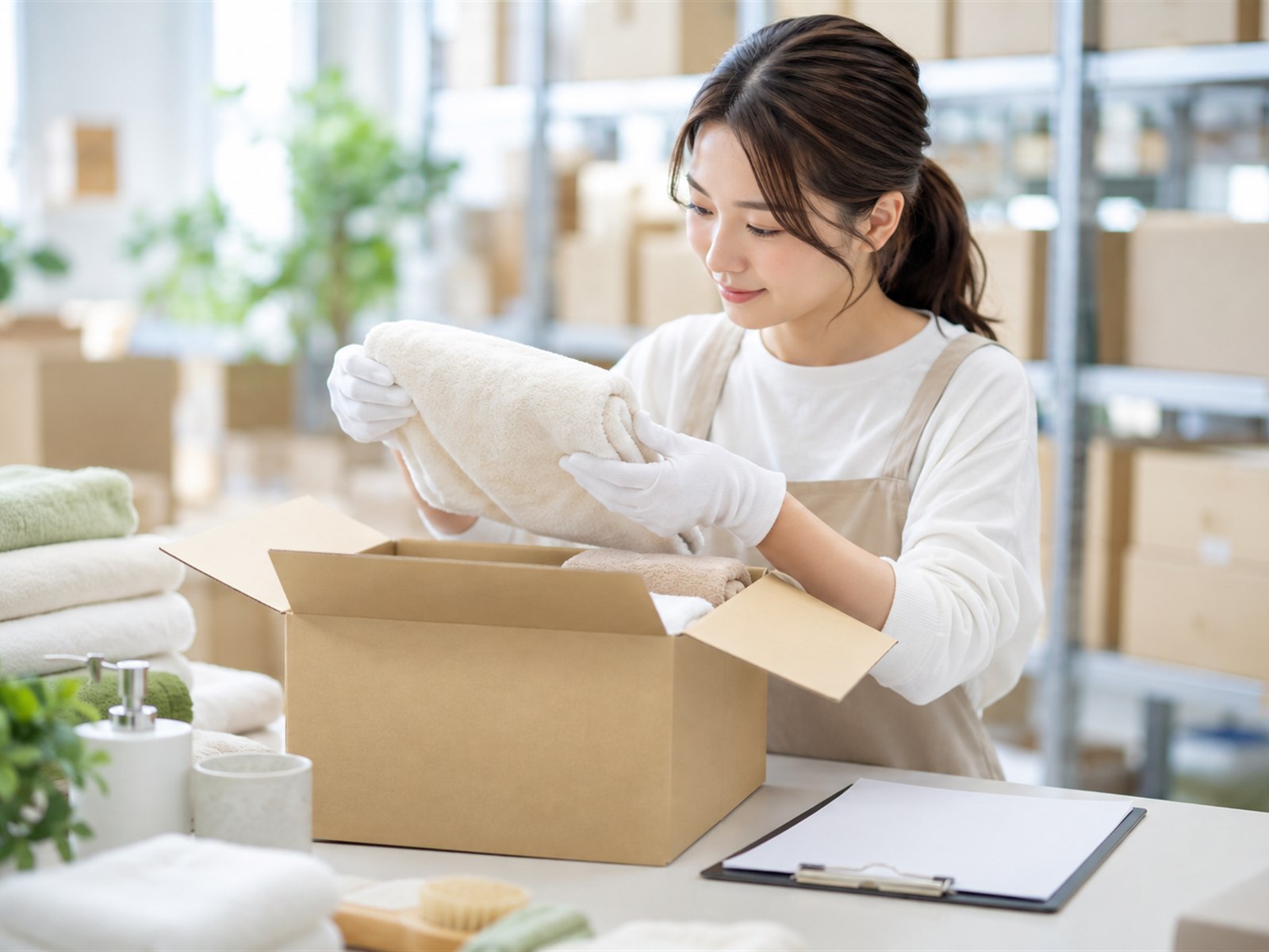 倉庫で商品を検品するスタッフ