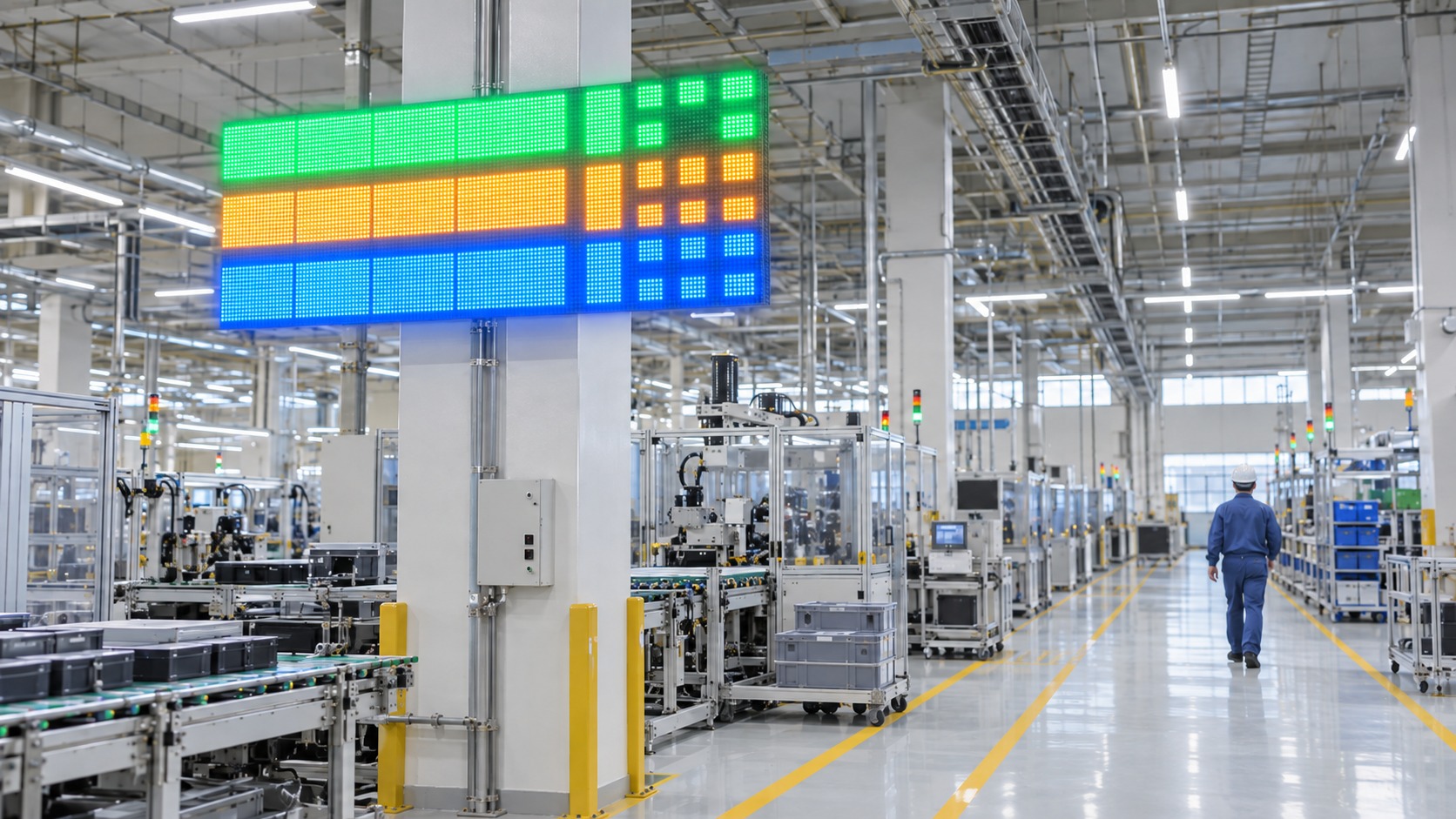 工場の生産ラインに設置された進捗表示用LEDボード