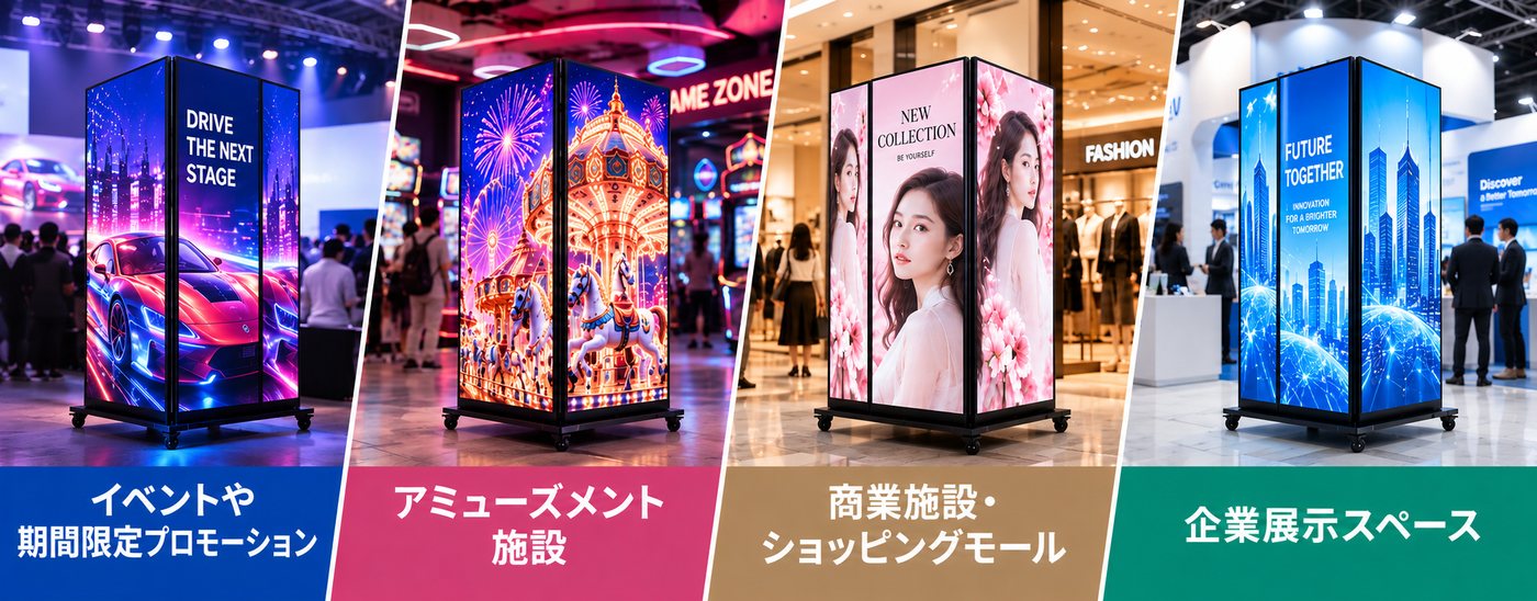 使用シーン：左右折りたたみ式LEDの使用シーン