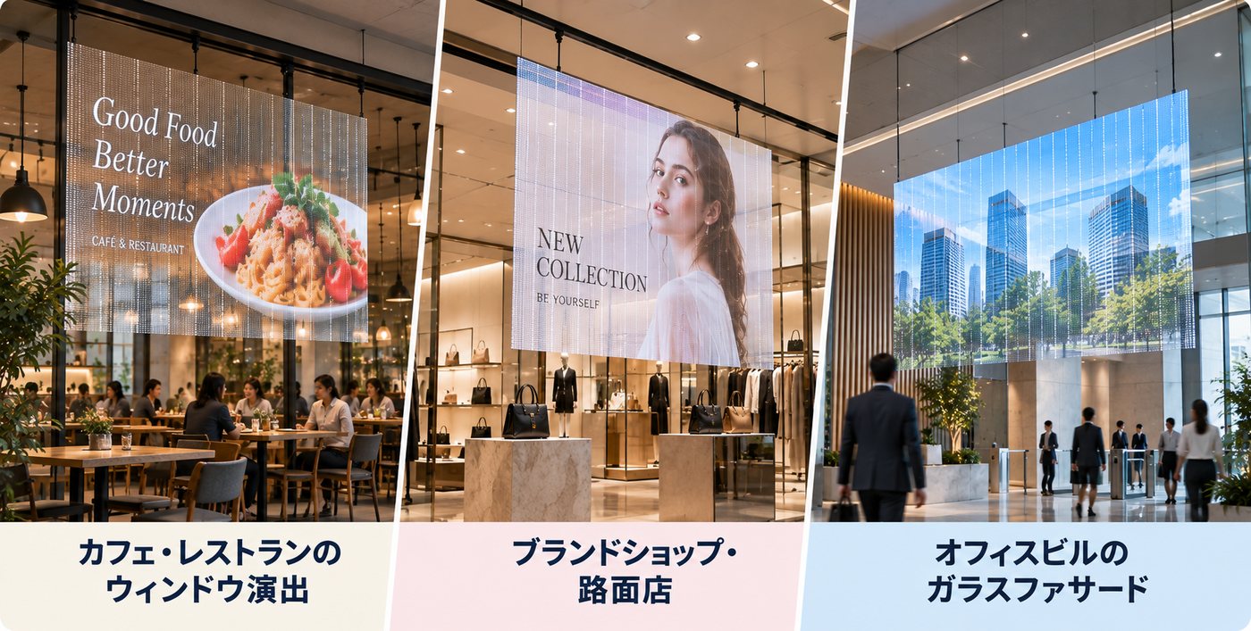 使用シーン：透明曲面LEDの使用シーン